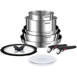 Set de 10 piese Tefal Ingenio Emotion, tigaie 22/26 cm, cratita 24 cm, craticioare 16/20 cm, capac ermetic 16/20 cm, 2 manere detasabile, capac sticla 24 cm