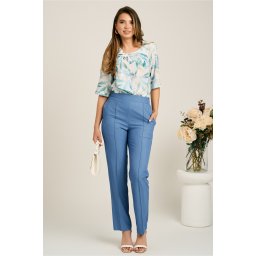 Pantaloni DY Fashion office din stofa albastri cu dunga