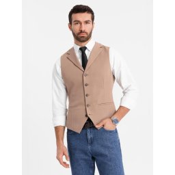 Ombre Fitted elegant men's vest with elastane and lapels - brown