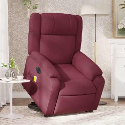 Fotoliu de masaj electric rabatabil cu ridicare rosu vin textil GartenMobel Dekor