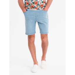 Ombre Men's shorts with elastic waistband and wash effect - light blue