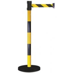 Stalpi de ingradire cu banda Manutan Single, 2 m, negru/galben