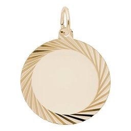 Pandantiv Rotund din Aur 14K, Disc Gravabil cu Taietura Diamond, 18 mm
