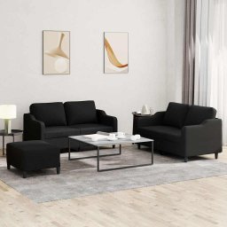 Set de canapele cu perne, 3 piese, negru, textil GartenMobel Dekor
