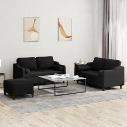 Set de canapele cu perne, 3 piese, negru, textil GartenMobel Dekor