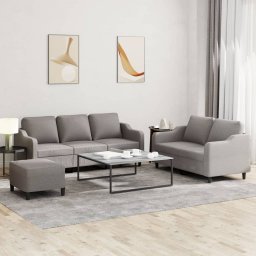 Set de canapea cu perne, 3 piese, gri taupe, material textil GartenMobel Dekor