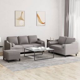 Set de canapele cu perne, 3 piese, gri taupe, textil GartenMobel Dekor