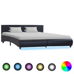 Cadru de pat cu LED, negru, 180 x 200 cm, piele ecologica GartenMobel Dekor