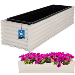 Ghiveci ladă din lemn pentru grădină terasă cu insert alb 64x20 cm