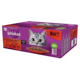 WHISKAS Adult in sos 80x85g Classic Meals hrana umeda completa pentru pisici adulte cu vita, pui, miel, pasare