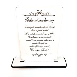 Plăcuță decorativă din lemn alb – Mulțumire personalizată pentru nașă/naș – gravură laser
