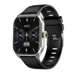 Smartwatch COOSTAR®, Ceas Inteligent cu funcții avansate, EM-CR107-SILVER, Ecran 2,02”, LCD HD, Rezoluție 240 x 296 px, Bluetooth 5.0, Multiple monitorizări sănătate, somn și moduri sport, Tensiometru, Brațară silicon silver