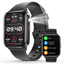 Smartwatch COOSTAR®, Ceas Inteligent Unisex, EM-CR062-BLACK, ecran TFT 1,83”, Rezoluție 240 x 284 px, Apeluri Bluetooth 5.2, Lanternă LED, Multiple monitorizări sănătate și sport, Brațară silicon negru