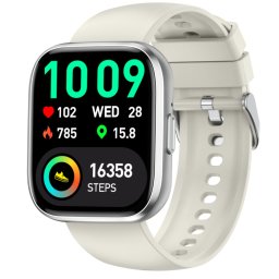 Smartwatch COOSTAR®, Ceas Inteligent Unisex, EM-CR077-SILVER, ecran TFT 1,85”, Rezoluție 240x284, Procesor JL7012F6, Oximetru, Tensiometru, Aplicație DaFit, Apeluri Bluetooth 5.2, Multiple monitorizări sănătate și moduri sport, Brațară silicon silver