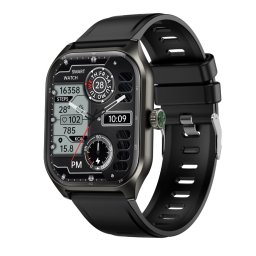 Smartwatch COOSTAR®, Ceas Inteligent cu funcții avansate, EM-CR107, Ecran 2,02”, LCD HD, Rezoluție 240 x 296 px, Bluetooth 5.0, Multiple monitorizări sănătate, somn și moduri sport, Tensiometru, Brațară silicon negru