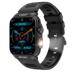 Smartwatch COOSTAR®, Ceas Inteligent cu funcții avansate, EM-CR100, Ecran 1,91”, LCD HD, Rezoluție 320 x 380 px, Bluetooth 5.0, lanternă puternică, Multiple monitorizări sănătate și moduri sport, Brațară silicon negru