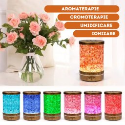 4 ÎN 1 | AROMADIFUZOR ULEIURI ESENȚIALE | CROMOTERAPEUT | IONIZATOR | UMIDIFICATOR CU SARE DE HIMALAYA 100% PURĂ