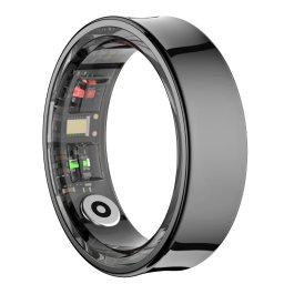 Inel inteligent, Smart Ring, TSR09, Rezistent la apă 5 ATM, monitorizează nivelul de stres, oxigenul din sânge, temeperatura, ritmul cardiac, analiză somn, oțel negru - #8 (56,9 mm)