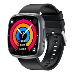 Ceas inteligent unisex, Smartwatch, IXIU®, ET593, ecran AMOLED 1.75", rezoluție 360x36, Procesor 7013A, Aplicație HBand, Glucometru, Oximetru, ECG, Detectare emoții, Monitorizare sănătate și diverse moduri sport, curea neagră