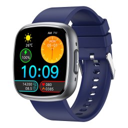 Ceas inteligent unisex, Smartwatch, IXIU®, ET593, ecran AMOLED 1.75", rezoluție 360x36, Procesor 7013A, Aplicație HBand, Glucometru, Oximetru, ECG, Detectare emoții, Monitorizare sănătate și diverse moduri sport, curea albastră