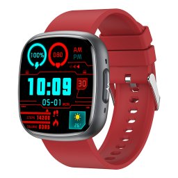 Ceas inteligent unisex, Smartwatch, IXIU®, ET593, ecran AMOLED 1.75", rezoluție 360x36, Procesor 7013A, Aplicație HBand, Glucometru, Oximetru, ECG, Detectare emoții, Monitorizare sănătate și diverse moduri sport, curea roșie