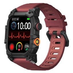 Smartwatch Ceas Inteligent, SF-S6, Ecran 2,01”, IPS HD, Rezoluție 240x296, Procesor Realtek 8763EWE de mare viteză, Bluetooth 5.2, Lanternă LED, Monitorizare GPS, Algoritm măsurare stres, Multiple monitorizări sănătate și moduri sport, Brațară silicon roș