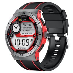 Smartwatch IXIU®, Ceas Inteligent bărbătesc, HK52, Ecran 1,43” AMOLED, Rezoluție 466x466, Procesor JL7012A6, Aplicație FitCloudPro, Apeluri Bluetooth 5.3, Multiple monitorizări sănătate și moduri sport, curea de silicon, roșu