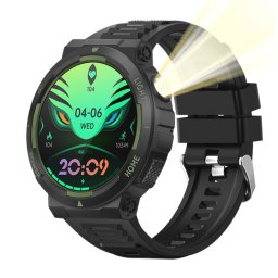 Smartwatch IXIU®, Ceas Inteligent bărbătesc, KT75, Ecran 1,52” Retina HD, Rezoluție 360x360, Procesor JL7012F6, Aplicație DaFit, Apeluri Bluetooth 5.3, Lanternă LED, 3ATM, Multiple monitorizări sănătate și moduri sport, curea de silicon, negru