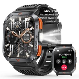 Smartwatch COOSTAR®, Ceas Inteligent Bărbătesc, CR066, ecran TFT HD 2,02”, Rezoluție 320x390, Procesor RTL8763EWE, Lanternă LED, Aplicație FitCloudPro, Apeluri Bluetooth 5.2, Lanternă LED, Multiple monitorizări sănătate și moduri sport, curea de silicon, 