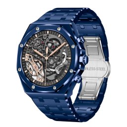 Smartwatch TWINKLER®, Ceas Inteligent Bărbătesc, TKY-AK68, ecran TFT HD 1.43”, Rezoluție 466×466, Procesor JL7013A, Aplicație DaFit, Apeluri Bluetooth 5.2, Multiple monitorizări sănătate și moduri sport, Curea metalică, albastru