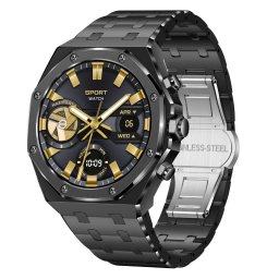 Smartwatch TWINKLER®, Ceas Inteligent Bărbătesc, TKY-AK68, ecran TFT HD 1.43”, Rezoluție 466×466, Procesor JL7013A, Aplicație DaFit, Apeluri Bluetooth 5.2, Multiple monitorizări sănătate și moduri sport, Curea metalică, negru