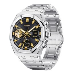 Smartwatch TWINKLER®, Ceas Inteligent Bărbătesc, TKY-AK68, ecran TFT HD 1.43”, Rezoluție 466×466, Procesor JL7013A, Aplicație DaFit, Apeluri Bluetooth 5.2, Multiple monitorizări sănătate și moduri sport, Curea metalică, argintiu