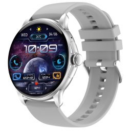Smartwatch TWINKLER®, Ceas Inteligent Unisex, TKY-HK49, ecran AMOLED 1.43”, Rezoluție 466×466, Procesor JL7012A6S, Aplicație DaFit, Apeluri Bluetooth 5.3, Multiple monitorizări sănătate și moduri sport, Curea silicon, silver