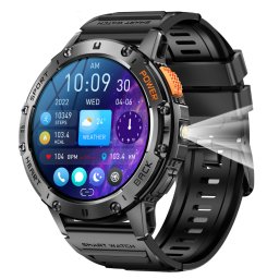 Smartwatch TWINKLER®, Ceas Inteligent Bărbătesc, TKY-K65, ecran AMOLED 1.43”, Lanternă LED, Rezoluție 466×466, Procesor Realtek 8763EWE-VP, Aplicație FitCloudPro, Apeluri Bluetooth 5.2, Multiple monitorizări sănătate și moduri sport, Curea silicon, negru