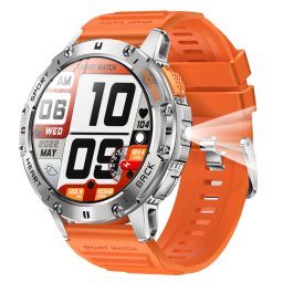 Smartwatch TWINKLER®, Ceas Inteligent Bărbătesc, TKY-K65, ecran AMOLED 1.43”, Lanternă LED, Rezoluție 466×466, Procesor Realtek 8763EWE-VP, Aplicație FitCloudPro, Apeluri Bluetooth 5.2, Multiple monitorizări sănătate și moduri sport, Curea silicon, orange