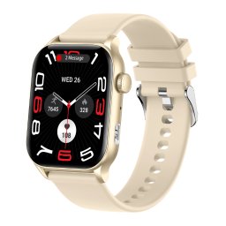 Smartwatch TWINKLER®, Ceas Inteligent Unisex, TKY-KR86, ecran AMOLED 1.952”, Rezoluție 410×502, Procesor Realtek 8763EWE, Lanternă LED, Aplicație FitCloudPro, Apeluri Bluetooth 5.2, Multiple monitorizări sănătate și moduri sport, Curea silicon, bej