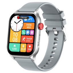 Smartwatch TWINKLER®, Ceas Inteligent Unisex, TKY-KR86, ecran AMOLED 1.952”, Rezoluție 410×502, Procesor Realtek 8763EWE, Lanternă LED, Aplicație FitCloudPro, Apeluri Bluetooth 5.2, Multiple monitorizări sănătate și moduri sport, Curea silicon, silver