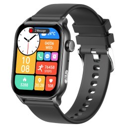 Smartwatch TWINKLER®, Ceas Inteligent Unisex, TKY-KR86, ecran AMOLED 1.952”, Rezoluție 410×502, Procesor Realtek 8763EWE, Lanternă LED, Aplicație FitCloudPro, Apeluri Bluetooth 5.2, Multiple monitorizări sănătate și moduri sport, Curea silicon, negru
