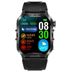 Ceas inteligent unisex, Smartwatch, TWINKLER®, TKY-FT26, ecran 1.96" IPS TFT, rezoluție 240x282, rezistent la apă IP68, Bluetooth, lanternă LED, Monitorizare sănătate și diverse moduri sport, negru