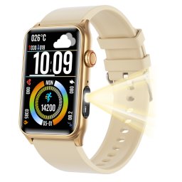 Smartwatch TWINKLER®, Ceas Inteligent Damă, TK76, ecran 1.57” HD, rezoluție 200x320, IP68, procesor AB5681F/G, Apeluri Bluetooth 5.3, Monitorizare Sănătate, 100+ Moduri Sportive, Lanternă LED, Baterie de lungă durată, culoare gold