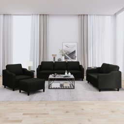 Set de canapele cu perne, 4 piese, negru, textil GartenMobel Dekor