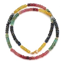 Colier Safir Mixt Natural Disc Fatetat - 2-3 x 4-5 mm - Cristalul Straucirii si Intelepciunii Divine - Accesorii Gold Filled