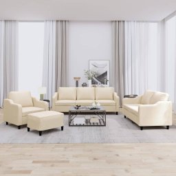 Set de canapele cu perne, 4 piese, crem, textil GartenMobel Dekor
