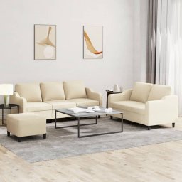 Set de canapele cu perne, 3 piese, crem, textil GartenMobel Dekor