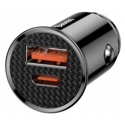 Incarcator auto Baseus Circular metal, 1 x USB-A, 1 x USB-C, 3.1A, Black
