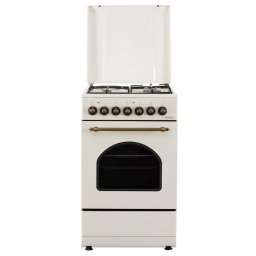 Aragaz rustic Samus SR550EL3C1, 3 arzatoare pe gaz + 1 electric, aprindere electrica, cuptor electric 48L, 3 functii, 2200W, timer mecanic, Bej