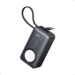 Acumulator extern Anker MagGo Apple Watch, 10000 mAh, Ultra-Slim, Qi2 35W, Cablu USB-C incorporat, Negru