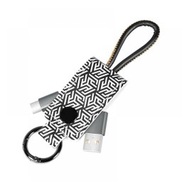 CABLU alimentare si date LOGILINK, pt. smartphone, USB 2.0 (T) la USB 2.0 Type-C (T), 0.22m, cu breloc, din piele, negru/ alb, CU0164