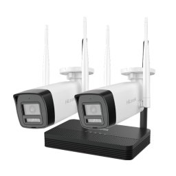Kit supraveghere IP wireless Hikvision HiLook, 2 camere bullet, 4MP, IR 30m, Audio, slot microSD, NVR 4 canale - IKS-2044BH-PH/W