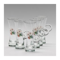 Set 6x pahar transparent cu toartă pentru lichior, motiv de buchet nr. 3